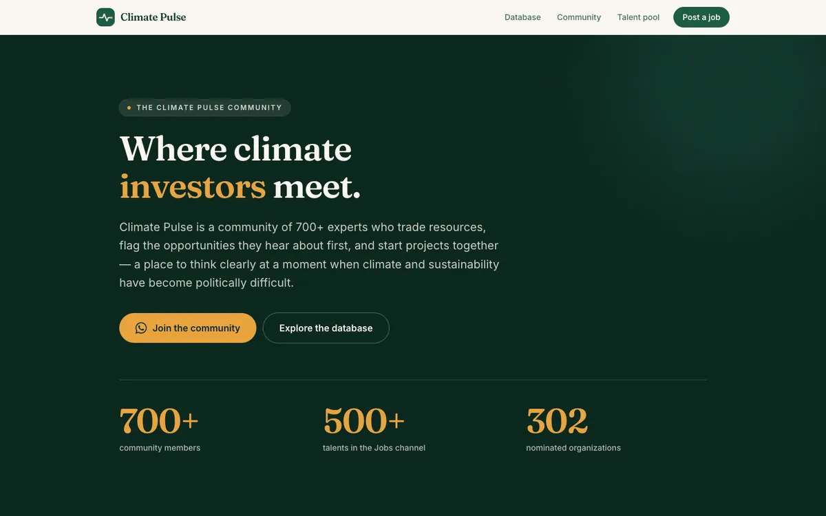 Screenshot of the website for Climate Pulse